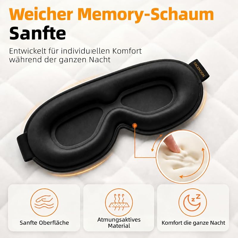 3D Schlafmaske mit Gewicht für Frauen & Herren, Lichtblockierend, Schwarz