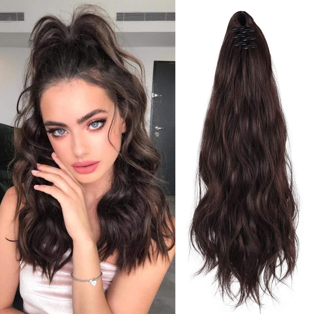 SEIKEA Ponytail Extension Claw Clip 16" 24" Long Wavy Curly Hair Extension Jaw Clip