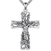 ZADIUA Cross Necklace for Women Men 925 Sterling Silver Wolf Mountain Sunflower Cross Pendant Necklace Jewelry with Stainless Steel Chain