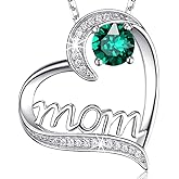 Re Besta Sterling Silver Love Heart Mom Necklace for Mom Wife Birthday Gifts August September and More Birthstones Jewelry for Women, 18"-20" Changeable Chain