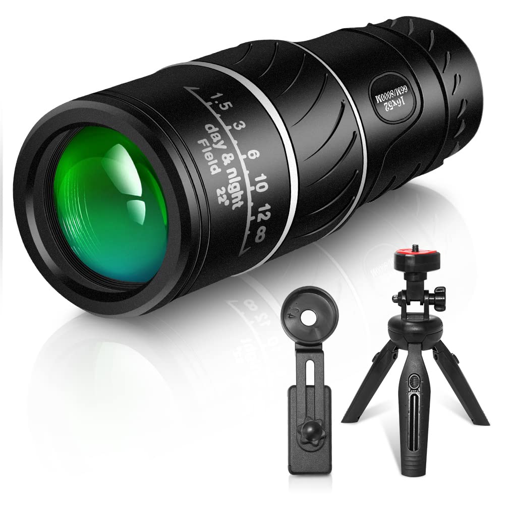 UniqueFire High Power Mini BlackTelescope,Optical Monocular with Smartphone Holder & Tripod, Power BAK4 Prism Binoculars for Adults, HD Monocular Scope for Bird Watching Hiking Camping Travel