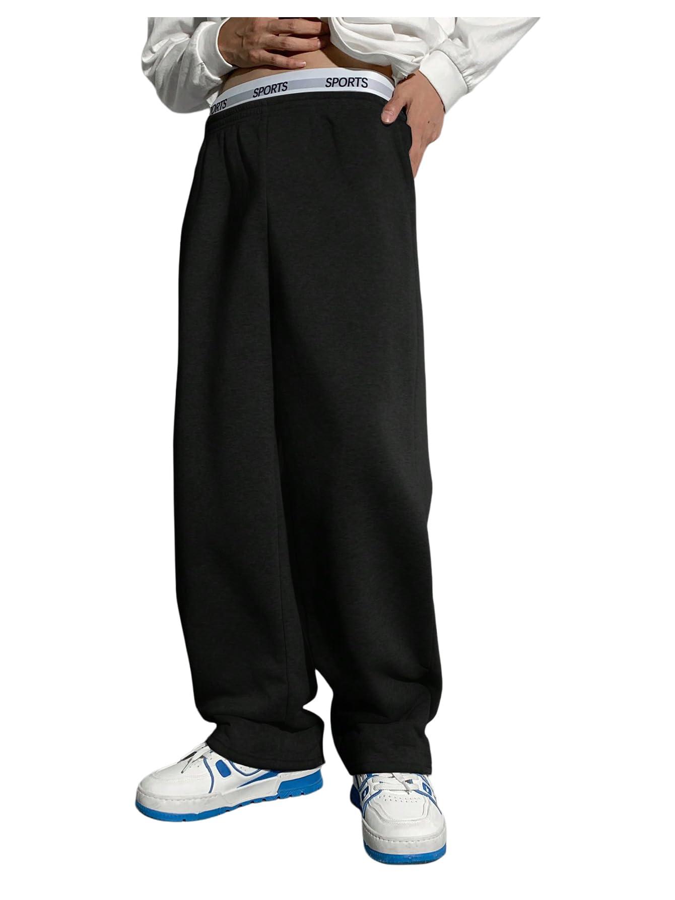 Photo 1 of SOLY HUX Boy's Sports Athletic Sweatpants Wide Leg Casual Fall Letter Elastic Waist Baggy Pants Black Letter 14 Years