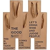 MilkToast Brands Set of 5 Funny Wine Gift Bags for Liquor & Wine Bottles - Reusable Wine Bags for Mother's Day, Birthdays, & Holidays - Sturdy Kraft Alcohol Gift Bag with Handles - 4.7″ x 3.5″ x 14″ Size