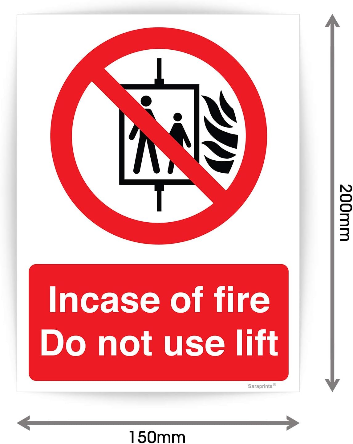 Pack of 2 Do Not Use Lift In Event Of Fire Sign Self Adhesive (150 x 200 mm) Fire Sign Waterproof Sticker - Image 4