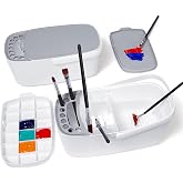GAMENOTE Paint Brush Cleaner, Paint Brush Holder and Palette, White | All-in-one painting station washes and rests brushes, m