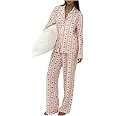 MakeMeChic Women's Pajama Sets Bow Button Down Shirts and Wide Leg Pants Set Loungewear