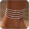 LEXODY Silver/Gold Anklets for Women, Sterling Silver Evil Eye Ankle Bracelets for Women Trendy Dainty Waterproof Anklets Set Adjustable Layered Anklet Bracelets for Women Silver Jewelry Gift
