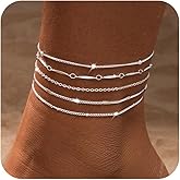 LEXODY Silver/Gold Anklets for Women, Sterling Silver Evil Eye Ankle Bracelets for Women Trendy Dainty Waterproof Anklets Set Adjustable Layered Anklet Bracelets for Women Silver Jewelry Gift