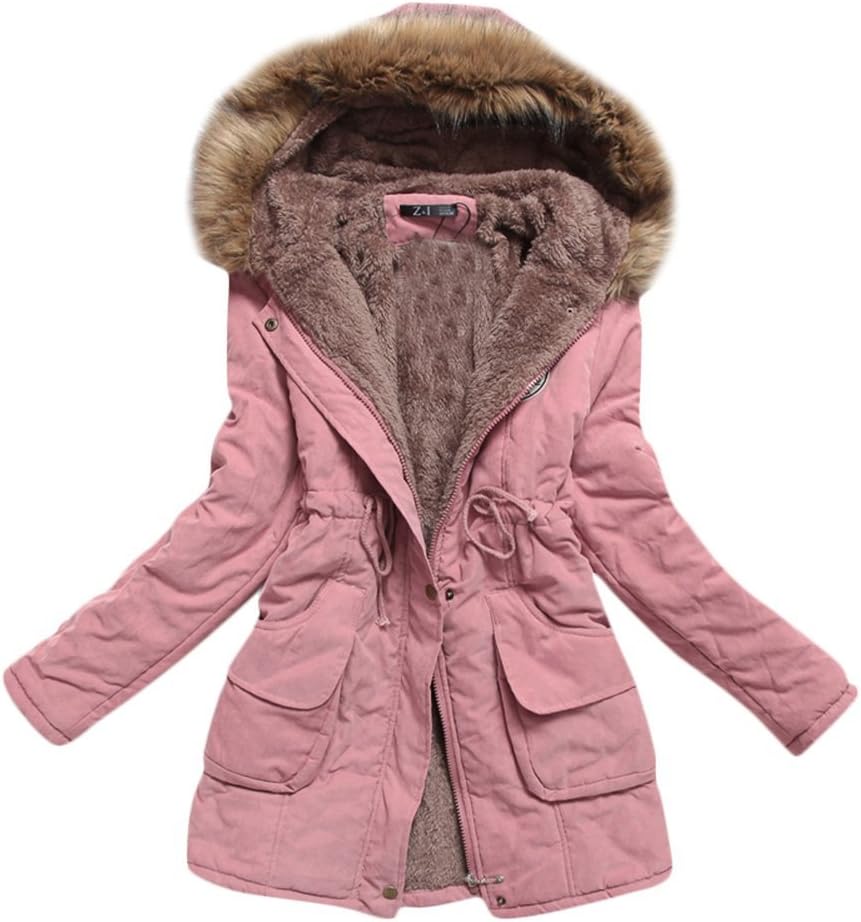 MEWOW Women's Winter Mid Length Hooded Cotton Padded Fleeced Coats Jackets
