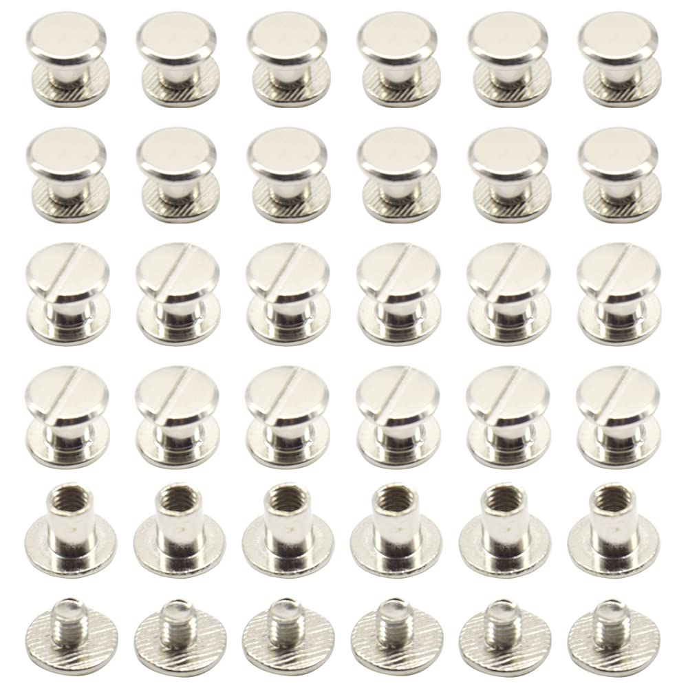 CEEYSEE 100Pcs(50Set) Silvery Chicago Screws Assorted Kit M5 x 5mm Nail Rivet Chicago Button for DIY Leather Decoration Bookbinding Round Flat Head Stud Screw (M5 x 6mm)