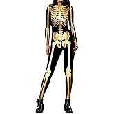 ALBIZIA Women's Skull Skeleton Halloween Costume Jumpsuit Bodysuit Cosplay Bodysuit Outfit