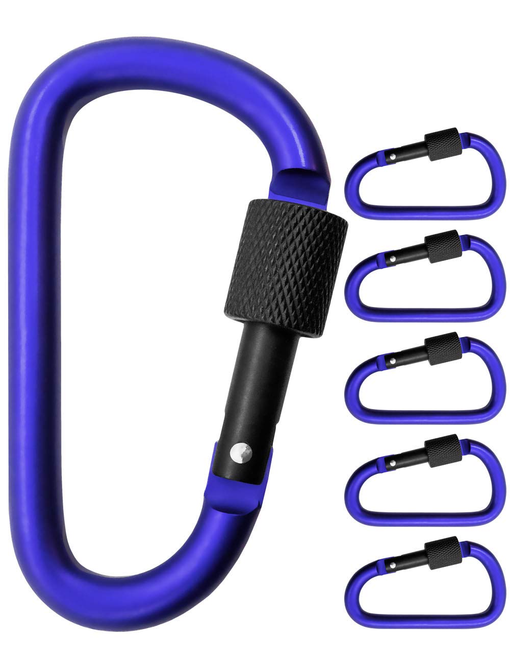 Outdoor Saxx® Pack of 5 Large Screw Carabiners, Material Carabiners, 8 cm, Aluminium, Blue/Black