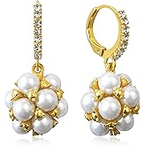 JOONL Unique Baroque Sparkly Crystal Gold Round Dangle Drop Earrings Sweet Pearl Ball Flower Cluster Huggie hoop Earrings For Women