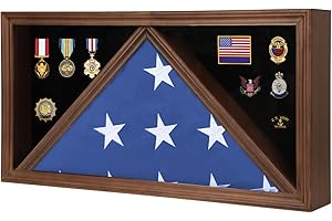 Sboitflmm Large Burial Flag Display Case American Flag Solid Wood Display Case Fits 5’ X 9.5’ Folded Flag Military Shadow Box with Tempered Glass and Certificate Holder, Walnut Rectangle