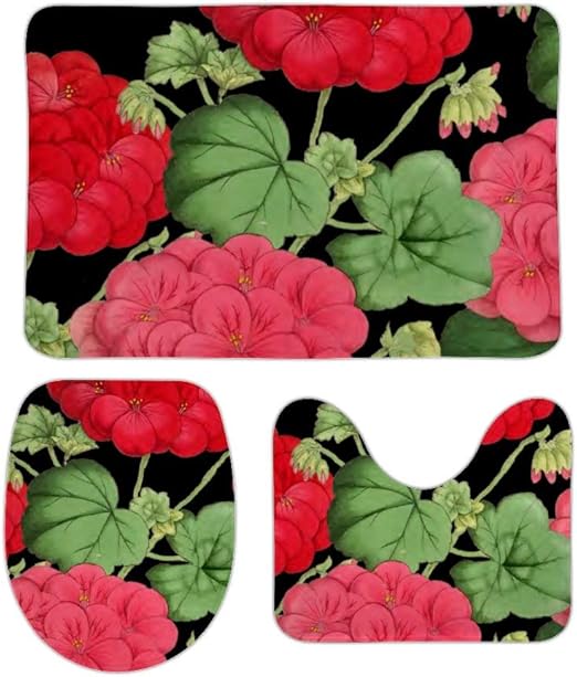Juego de 3 alfombras de baño con diseño de flores botánicas rojas y