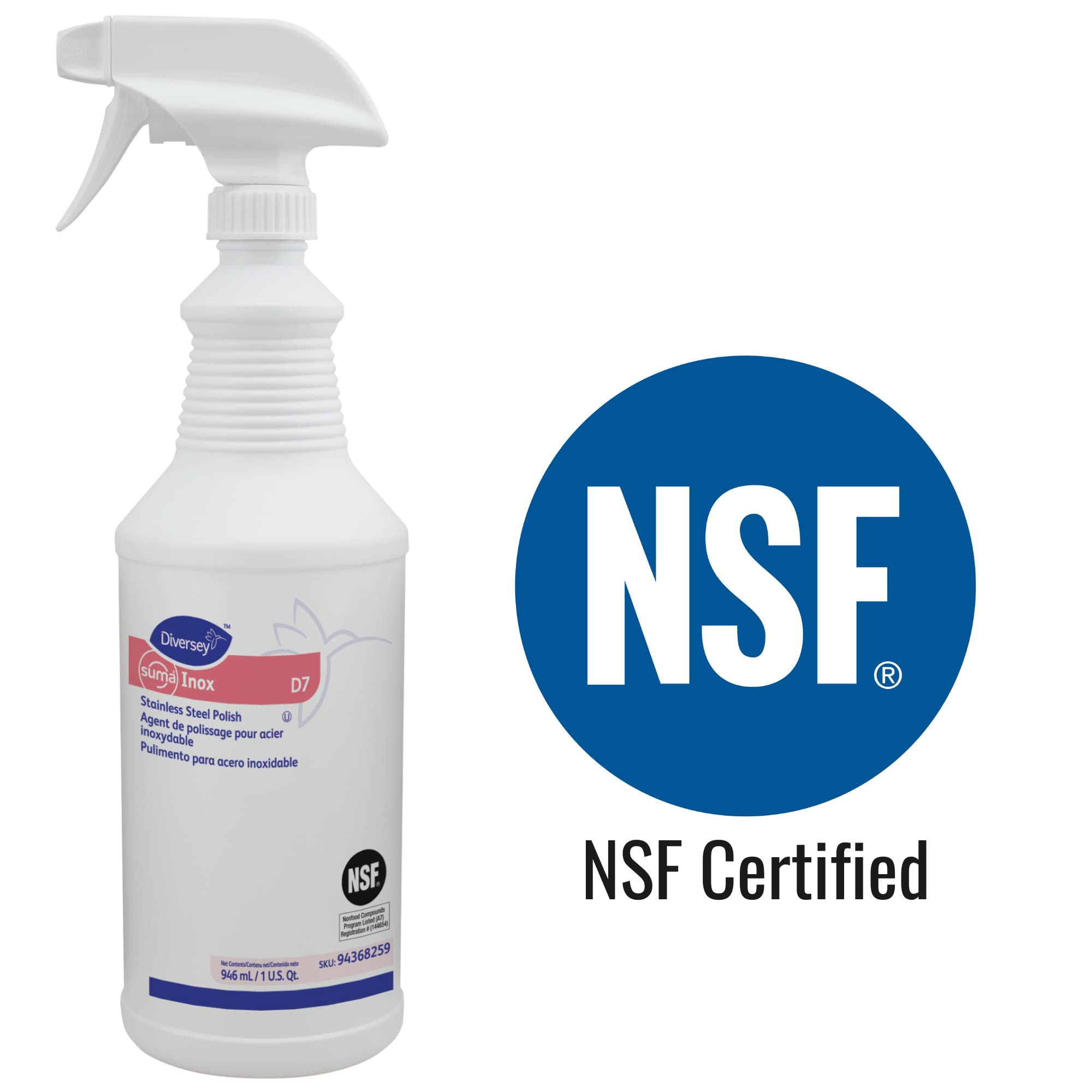 Diversey 94368259 SUMA INOX Stainless Steel Polish, Cleans Appliances, Brass, Copper & Polishes Metals, Ready-to-Use Spray, 32-Ounce