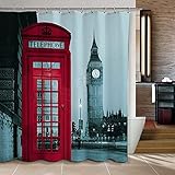 WoneNice Famous City Landmark Pattern Big Ben Fabric Shower Curtain Liner, 72x72 Inch ()
