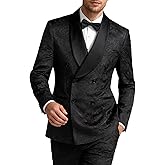 UNINUKOO Men Suits Slim Fit 2 Piece Floral Double Breasted Suit Men Formal Prom Wedding Tuxedo Jacket Pants with Bowtie