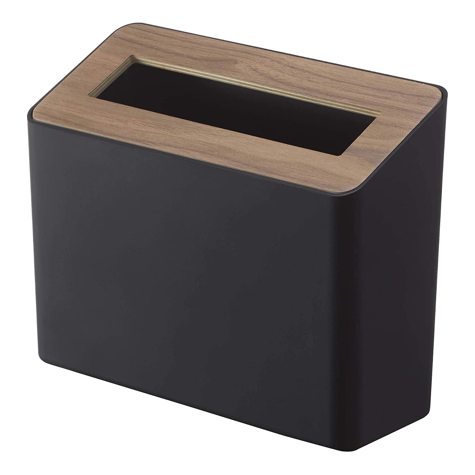 YAMAZAKI 5230 RIN Table Trash Can, black, ABS Resin/Wood, Minimalist, 22 x 9 x 15.5 cm