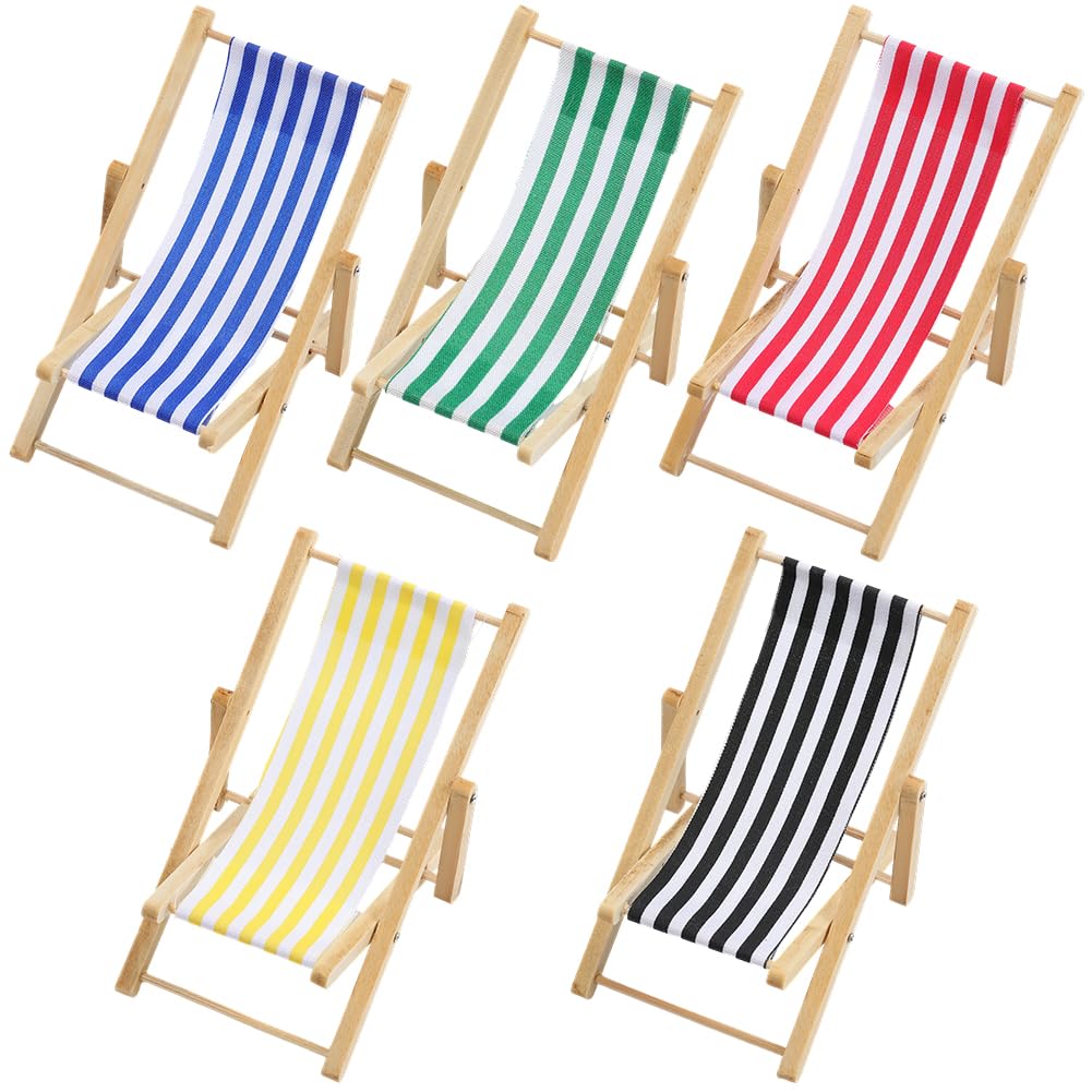 SUNNYCLUE 10Pcs Mini Beach Chairs Beach Chair Decorations Summer Ocean Seaside Small Mini Wooden Folding Beach Sunbath Miniature Furniture for DIY Crafts Fairy Garden Outdoor Home Office Desk Decor