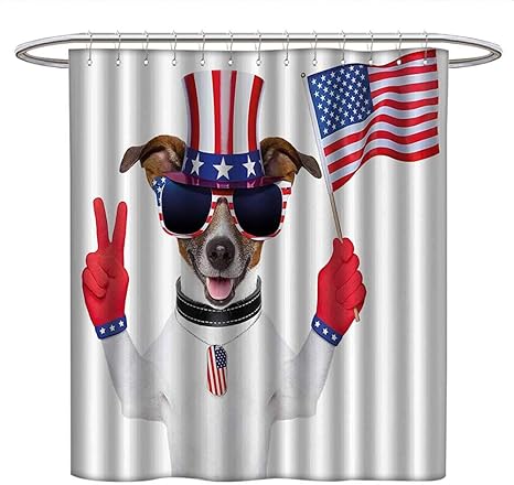 Amazon Anniutwo 4th Of Julyユニーク シャワーカーテン おもしろペット 犬 アンクル サムハット付き ピースサインとアメリカ国旗 可愛いシャワーカーテン マルチカラー シャワーカーテン ホーム キッチン オンライン通販