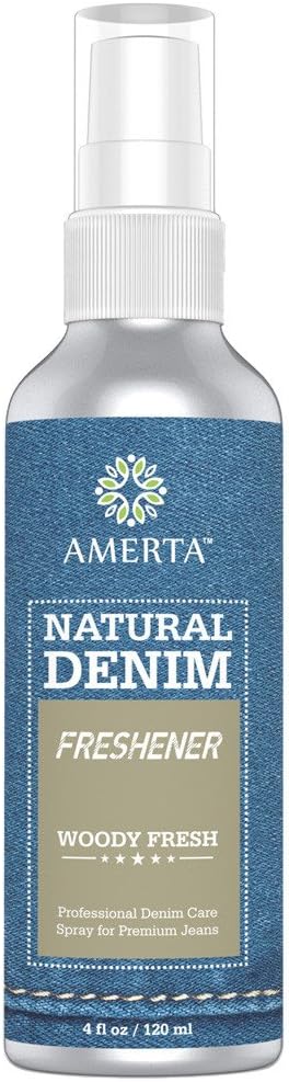 AMERTA Natural Denim Freshener - Sterilizes, Deodorizes, and Extends The Life of Your Jeans - Denim Care Spray for Women - Woody Fresh Scent