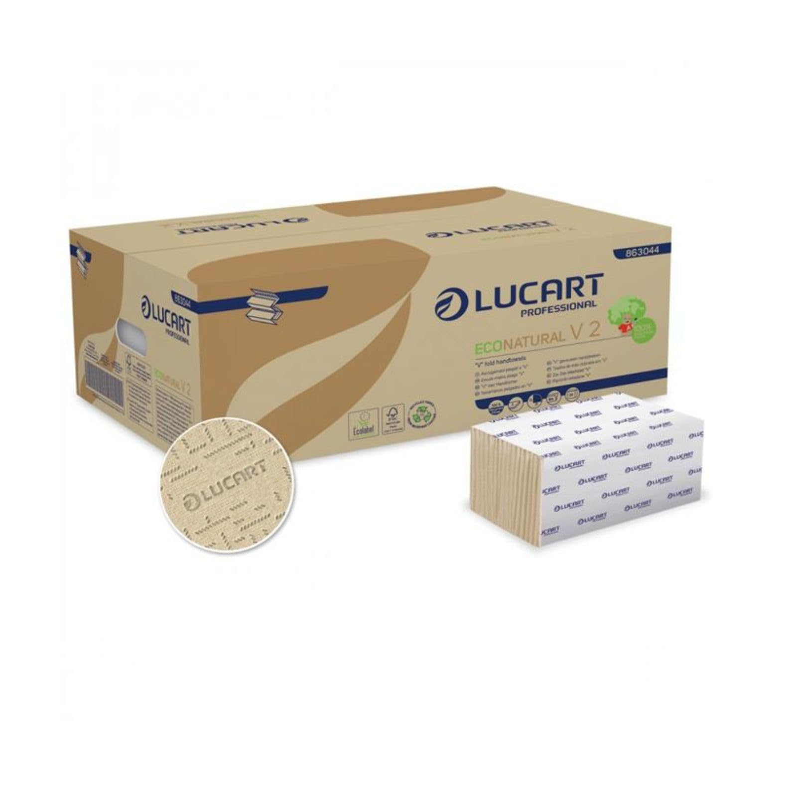 Lucart Pack of 190 EcoNatural V-Shaped Hand Towels, Cellulose