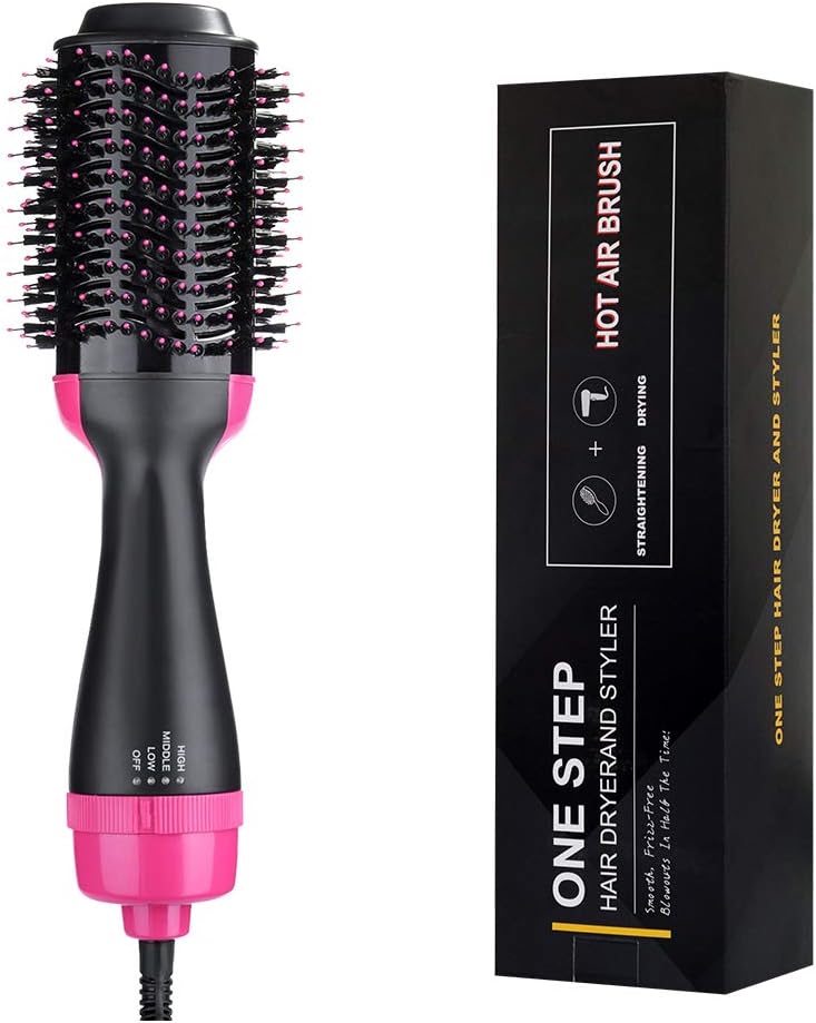 One Step Hair Dryer Volumizer Styler, 3 in 1 Hot Air Hair Dryer Brush Negative Ion Curly Straightening Smooth Frizz-free Comb Blower 3 Temperatures & 2 Speeds 110V