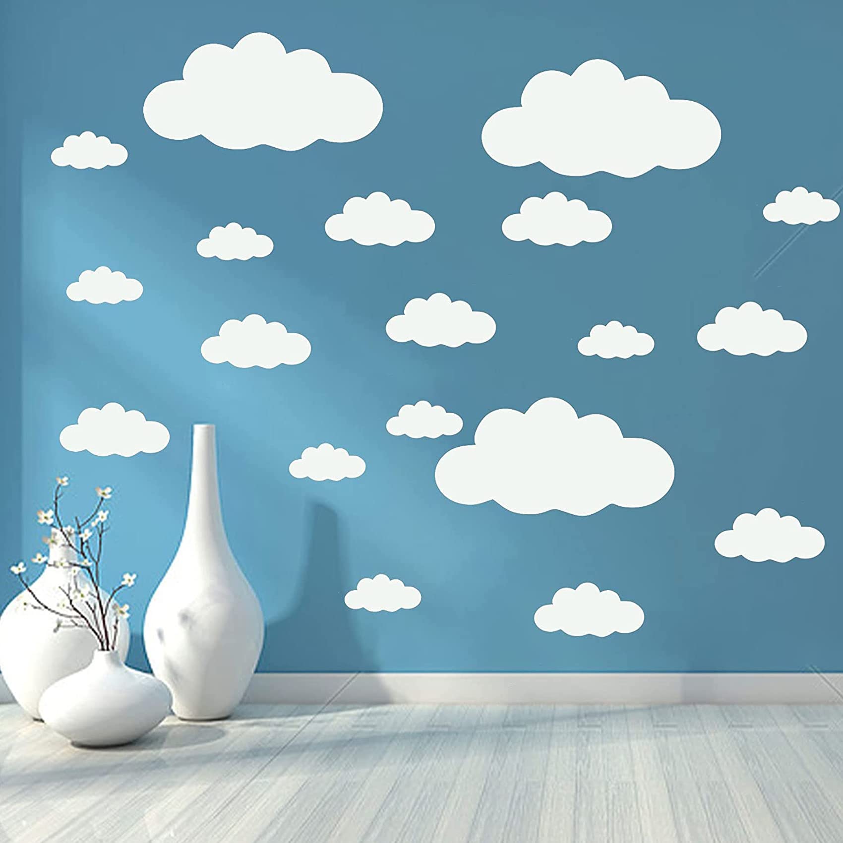 Cloud Wall Stickers, Big Clouds Wallpaper, Murals Vinyl Art Design Wall Decor 4-10 inch for Teen Kids Bedroom Playroom Home Decoration Wallpaper (White)