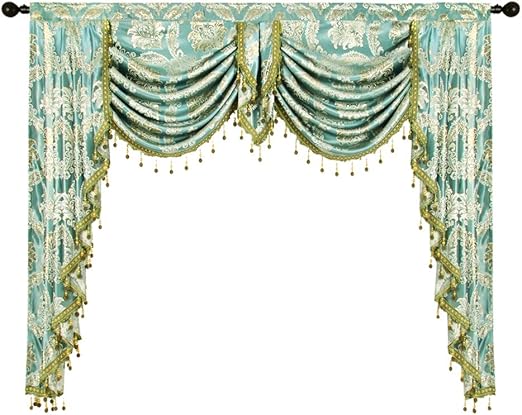 Amazon Com Elkca Golden Jacquard Swag Waterfall Valance Luxury