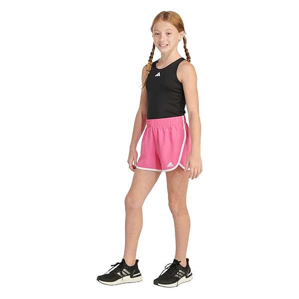 ADIDAS GIRLS CLASSIC ELASTIC WAISTBAND GYM SHORTS, DARK PINK, 14