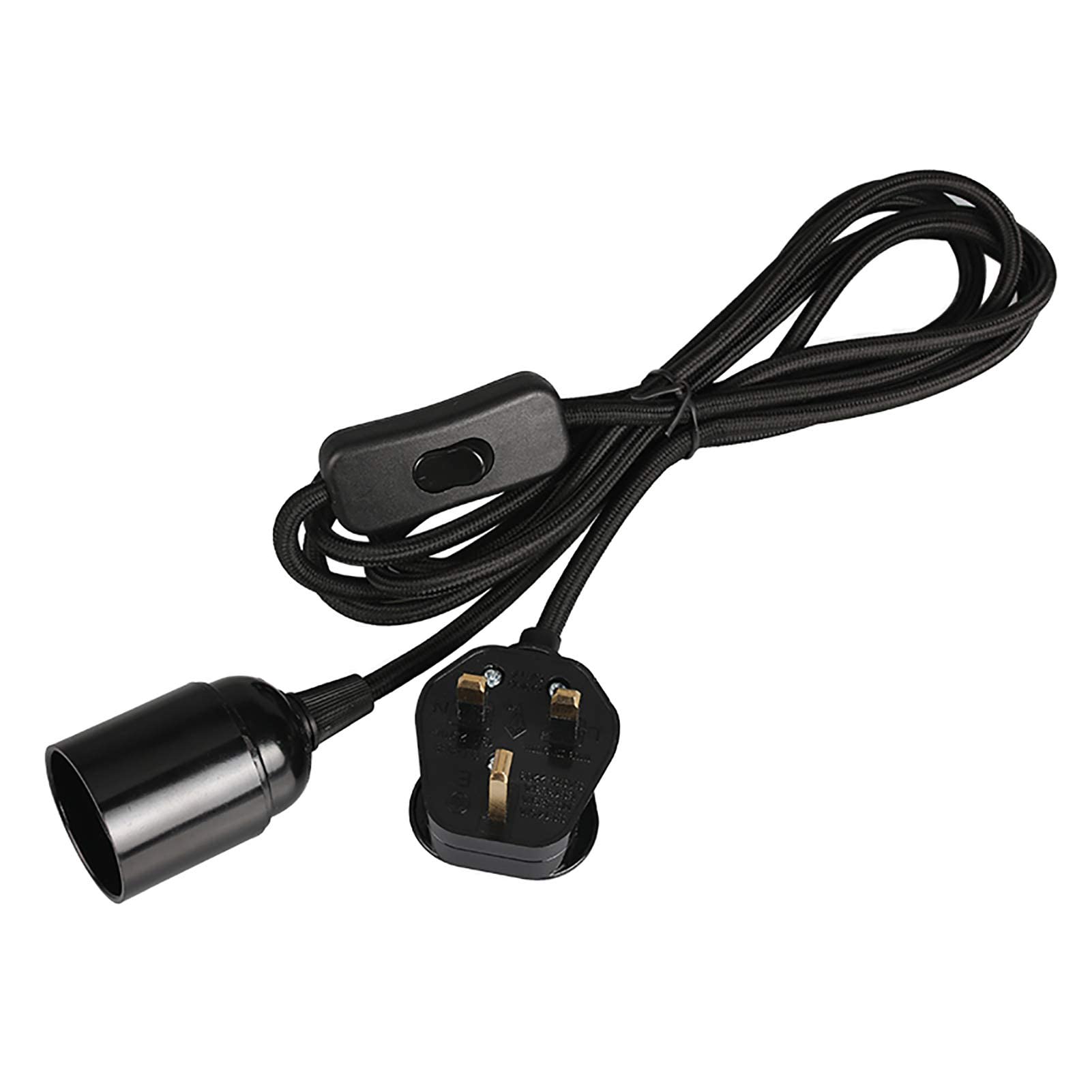 Wowsale Pendant Light Ceiling Lighting Fitting, E27 Lamp Holder Suspended Pendant Light Fitting Kit, 2 Core Gold Fabric Cable Plug with On/Off Switch- UK Plug (Black, 3m)