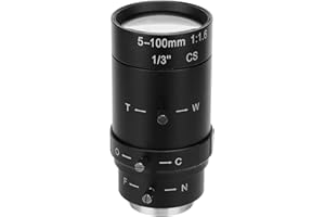DAUERHAFT 1.3MP Zoom Camera Lens, CCTV Lens CS Mount Manual Aperture 5‑100mm, Aluminum Alloy CCTV Surveillance System with Low Distortion, for Security Camera