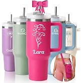 Personalized Gifts for Women, 40 oz Custom Tumbler with Handle, for Her | Custom Engraved Name with Birth Flower, Add On Straw Topper or Carrying Case, for Moms, Bridesmaids, Birthday Gifts, 6 Colors