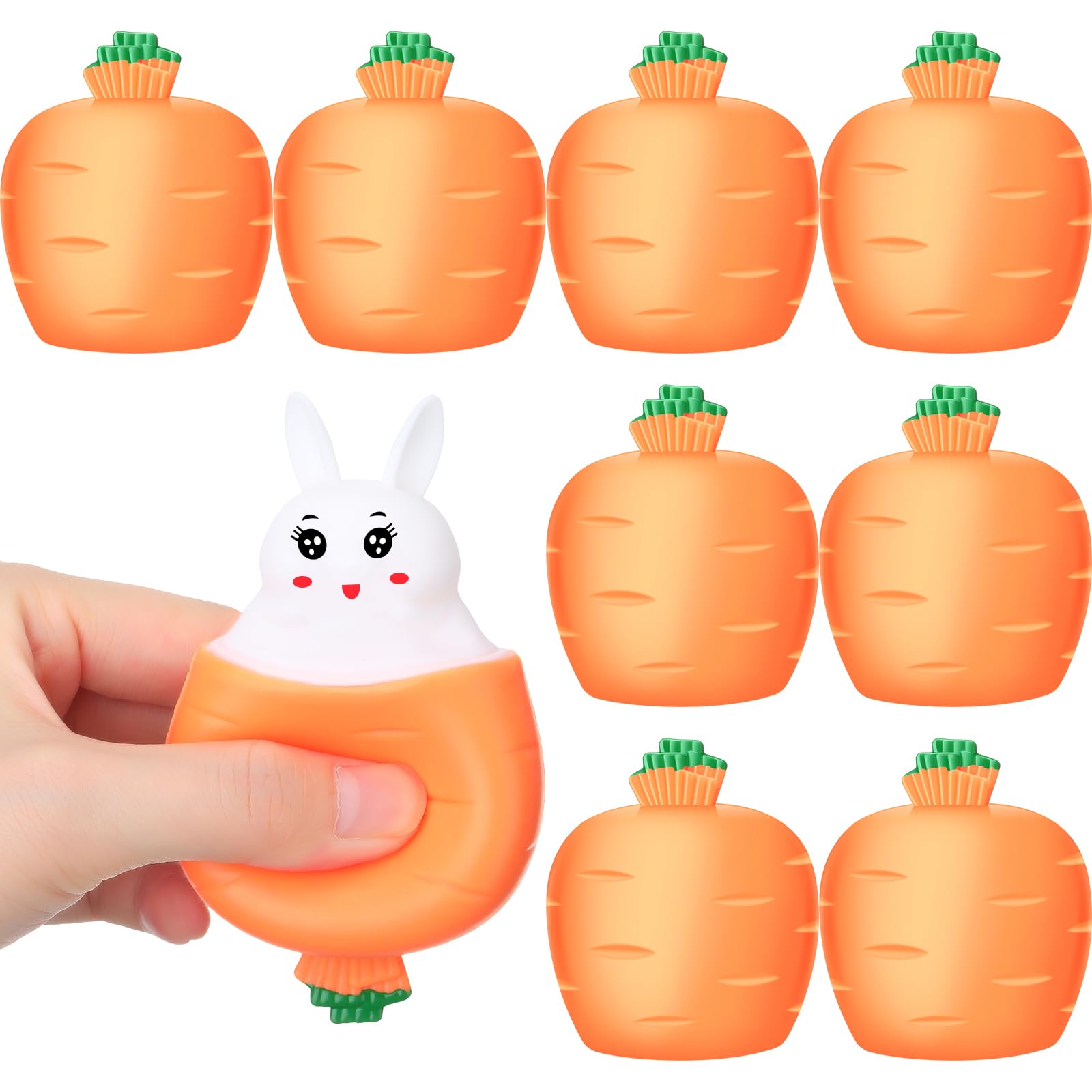 Halloscume 12 Pcs Easter Squeeze Carrot Rabbit Pop up Fidget Toy Radish Bunny Novelty Toy Stress Relief Funny Squeeze Balls Rabbit in Carrot Miniature for Autistic Birthday Party Favors(White)