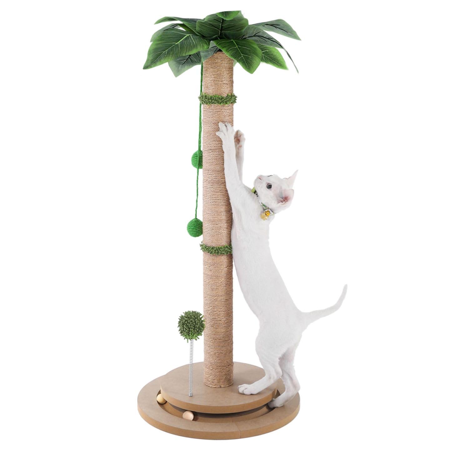Photo 1 of Aplatho Scratching Posts for Indoor Cats Adults - 33.2" Tall Cat Scratching Post with Sisal Rope - Cute Kitten Cat Tree Scratching Post with Interactive Ball Track