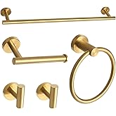 Ntipox Brushed Gold Bathroom Hardware Accessories Set 5 Piece, Stainless Steel Bath Towel Bar Set 24 Inch,Toilet Paper Holder,Towel Ring Holder,Towel Rack Set,Gold Bathroom Accessories Kit