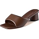 MIRAAZZURRA Heel Mules for Woman Square Open Toe Chunky Block Heel Slip on Heeled Sandals Casual Comfort Party Shoes
