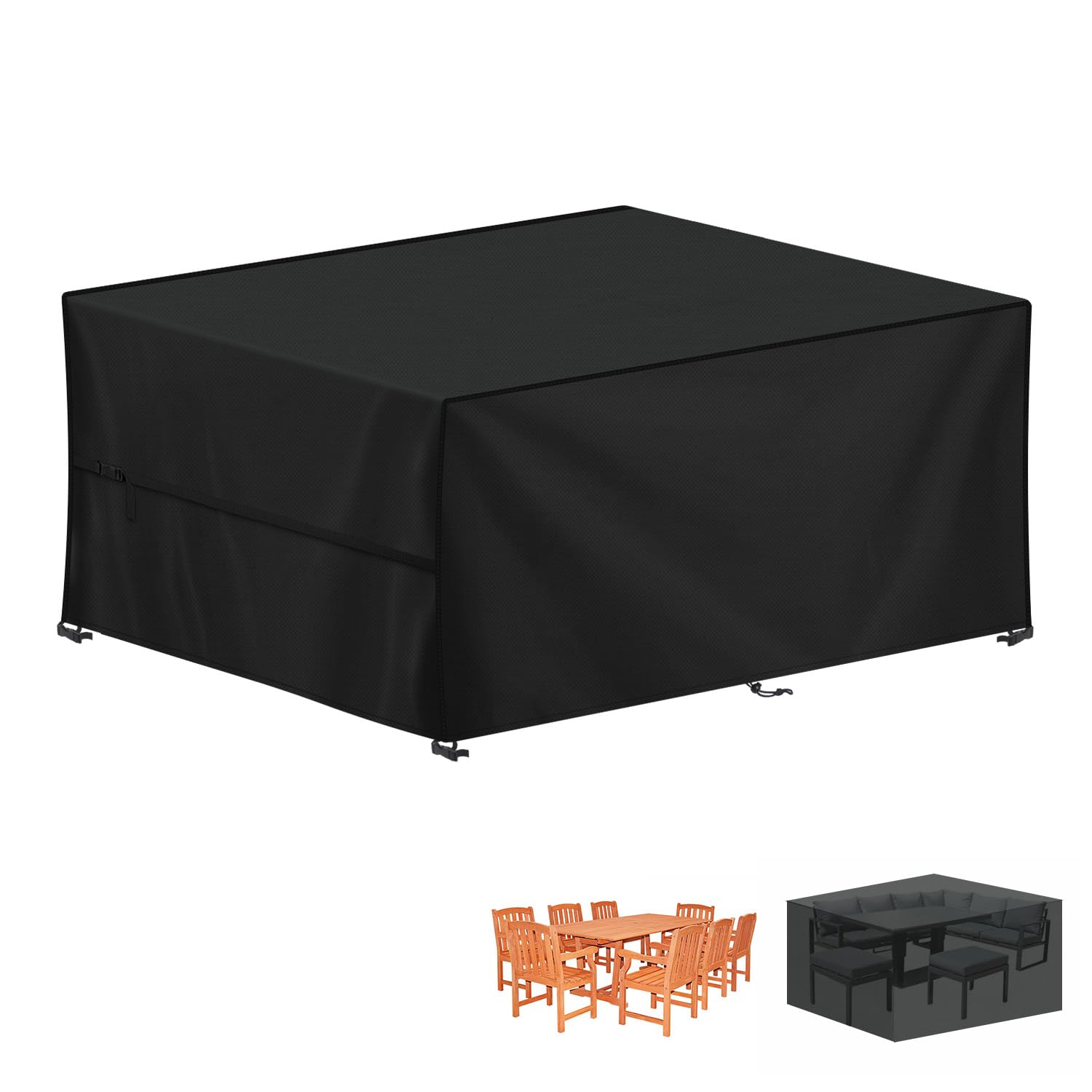 LAMUNI Garden Furniture Cover Waterproof Outdoor Rectangular Patio Table Set Covers, 420D Oxford Fabric Rattan Sofa Cover Windproof Outdoor Table Cover Anti-UV Patio Furniture Covers, 200x140x90cm