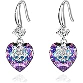 Austrian Crystal Hollow Heart Drop Dangle Earrings for Women Fashion 14K Gold Plated Hypoallergenic Jewelry