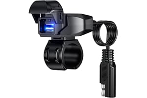 Kewig Motorcycle USB Charger SAE to USB Adapter Waterproof Motorcycle Charger, DC 9V-24V Motorcycle Charger with LED Display & Automatically ON/Off Switch, 1.8M SAE Cable for GPS Camera Cellphone