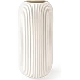 Ceramic Vase for Flowers – Modern Small Ribbed Textured Flower Vase for Home Decor, Pampas Grass, Decorative, Farmhouse, Coffee Table, Kitchen Centerpieces, Bookshelf and Home Living (White)
