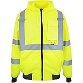 PAFESTER Men's Fleece Safety Hi Vis Lightweight Jacket Reflective Visibility Hooded jacket Bomber Jacket with Pockets Zipper