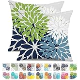 DFXSZ Outdoor Throw Pillow Covers 18x18 Inch Set of 2 Waterproof Spring Summer Geometric Elegant Blue Green Outdoor Pillow Covers for Patio Funiture Garden Couch 158Y18