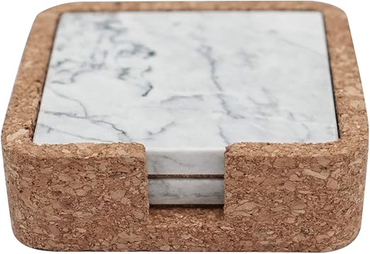 Carousel Home Set Of 4 Two Tone Natural Marble Coasters For Drinks Square