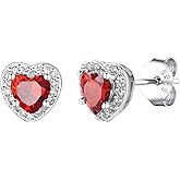 KeyStyle Birthstone Earrings for Women,Hypoallergenic Square/Round/Heart Stud Earrings with 925 Sterling Silver Posts & Push Backs,Small Dainty 5/6mm CZ Stud Earrings, Gold Silver Birthday Jewelry