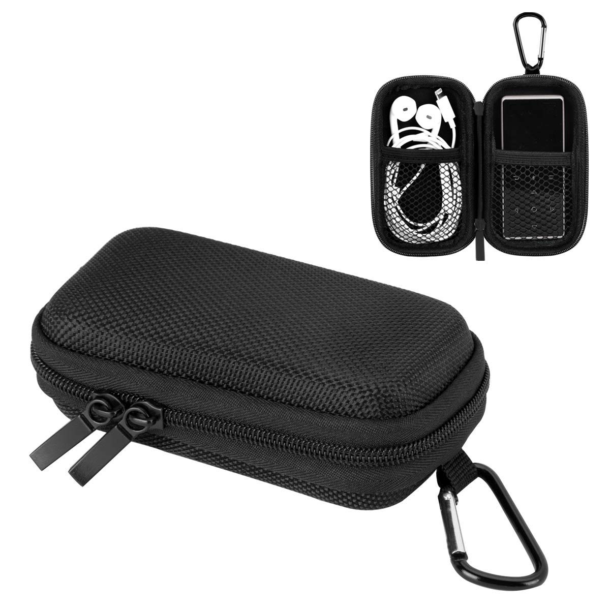 AGPTEK Hard Nylon Case for MP3 (9 cm) / Earphone/Key - Double Mesh & Zip (Size: 11.8 cm x 6.8 cm x 3.8 cm, Compatible with 1.8 Inch MP3 Screen)