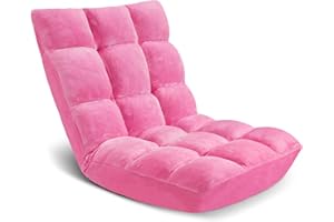 ACIPENSER Folding Floor Chair 14-Position Cushioned Adjustable Floor Lazy Sofa Chair w/Breathable Cotton & Skin-Friendly Flannel for Adults & Kids Ideal for Reading Meditating, Pink