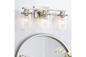 stambord Bathroom Light Fixtures, 3 Light Bathroom Vanity Light, Brushed Nickel Vanity Lights Over Mirror with Clear Glass Shade and Nickel Finish, Metal Bathroom Wall Light (Brushed Nickel, 3-Light)
