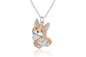 OSCCI Crystal Corgi Heart Necklace for Women Cute Cartoon Dog Pendant Necklace Pets Lover Necklace